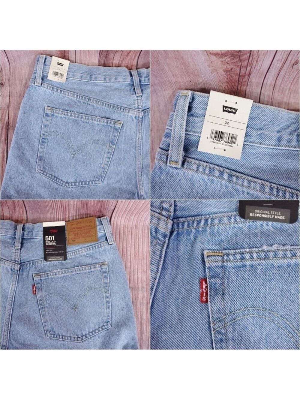 NWT Levis Womens Size 32 501 Rolled Shorts Mid Rise Button Fly Big E Denim Blue - Picture 6 of 16